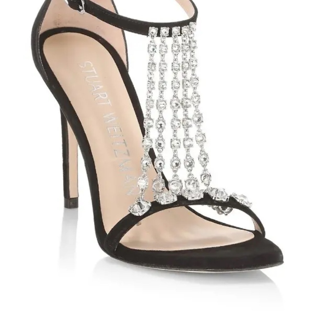 Stuart Weitzman Elegant Black Heels with Sparkling Crystal Accents